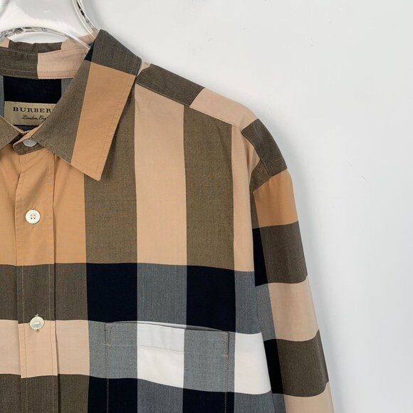 Burberry Large Check Button-Up Shirt Beige/Multicolor Cotton Blend L - Picture 3 of 8